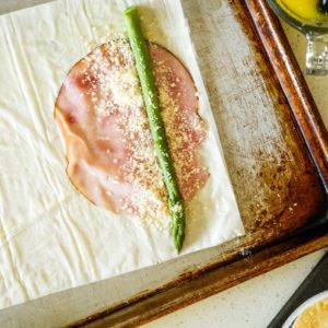 Asparagus wrap on a sheet pan